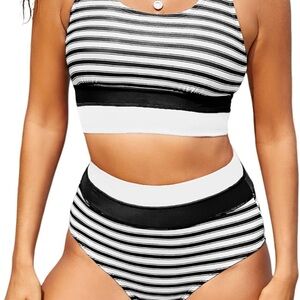 Striped Black and White Bikini Set